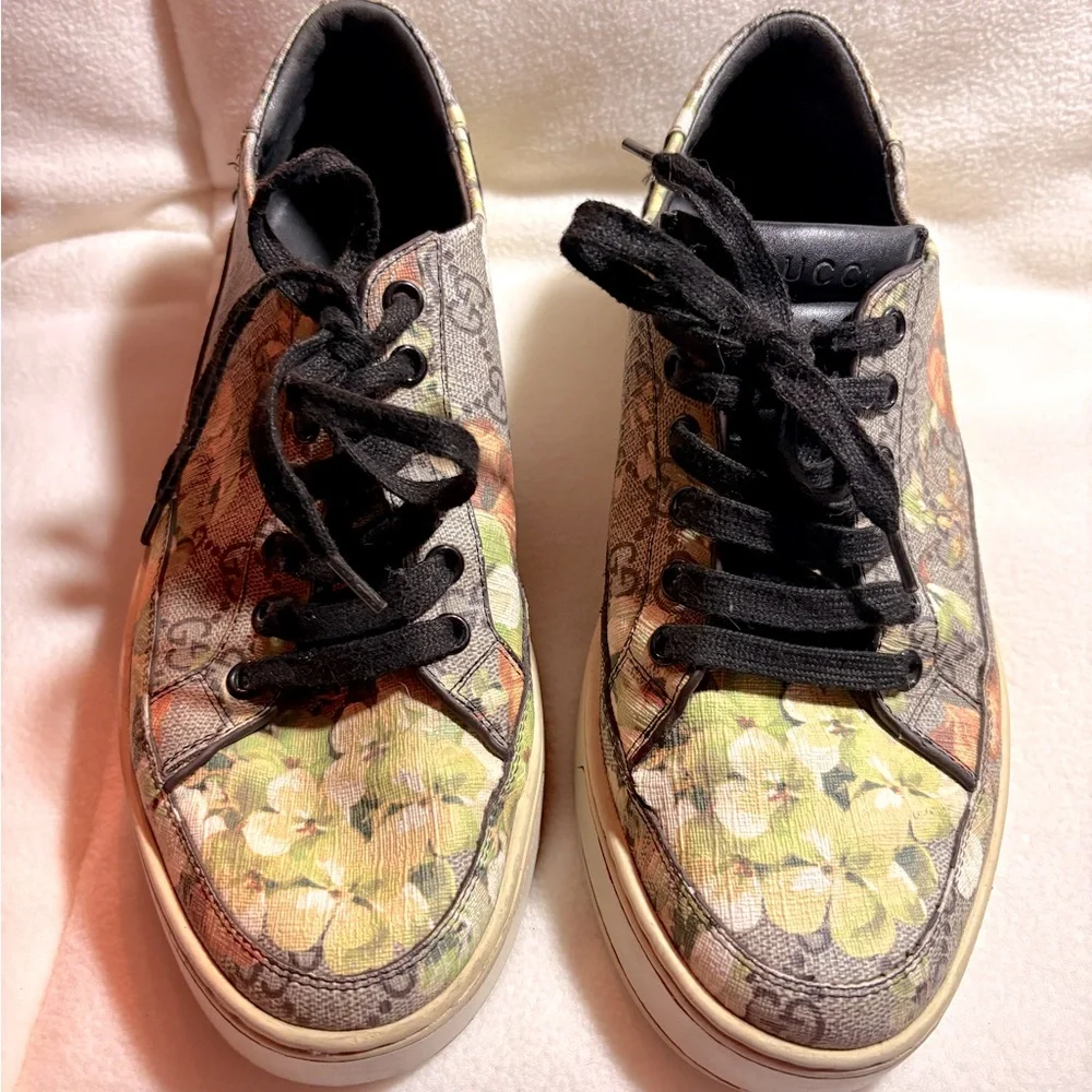 Gucci Floral GG Canvas Low-Top Sneakers in Black, Green and Yellow